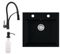 Gránit mosogató EOS Como + kihúzható zuhanyfejes Duo-Flex csaptelep + adagoló (matt fekete)