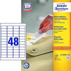 Avery Zweckform 45, 7*21, 2 mm-es Avery Zweckform A4 íves etikett címke, fehér színű (100 ív/doboz) (L4736REV-100) - dunasp