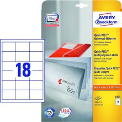 Avery Zweckform 64*45 mm-es Avery Zweckform A4 íves etikett címke, fehér színű (25 ív/doboz) (6171) - dunasp