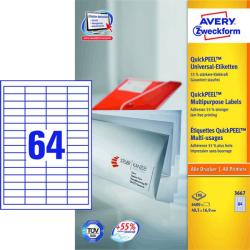 Avery Zweckform 48, 5*16, 9 mm-es Avery Zweckform A4 íves etikett címke, fehér színű (100 ív/doboz) (3667) - dunasp