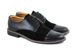 Rovi Design Pantofi barbati casual din piele naturala box, combinata cu piele intoarsa PANSN (PANSN)