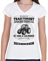 printfashion TRAKTOROS SZÜLINAP - December - Női V-nyakú póló - Fehér (2646285)