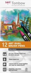 Tombow Marker caligrafic 2 in 1, ABT Dual Brush Pen, Grey Colours, 12 culori/set Tombow ABT-12P-3 (ABT-12P-3)