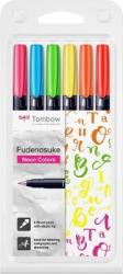Tombow Markere caligrafice Fudenosuke Hard, 6 culori/set, Tombow WS-BH-6P (WS-BH-6P)