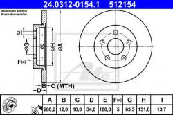 ATE Disc frana FORD MONDEO III Combi (BWY) (2000 - 2007) ATE 24.0312-0154.1