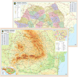 Harta de perete cu 2 fete, Romania administrativa si fizico-rutiera, plastifiata 140x100 cm