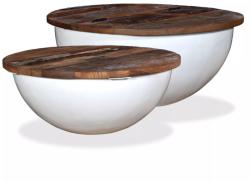 vidaXL Set măsuțe cafea, 2 piese, alb, lemn masiv reciclat, formă bol (245256) Masa de cafea