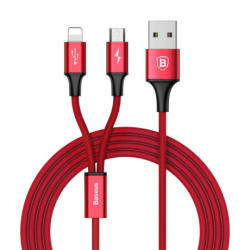 Baseus Rapid 2in1 kábel USB - Lightning / Micro USB 3A 1.2m, piros (CAML-SU09)