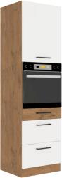 TEMPO KONDELA Magas szekrény beépített sütőnek, lancelot tölgy/ fehér extra magas fényű HG, VEGA 60 DPS-210 3S 1F