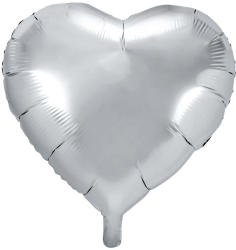 PartyDeco S. r. o Szív alakú ezüst fólia lufi, 24"/61cm