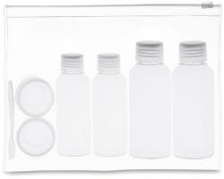ENB Geanta cu 6 recipiente cosmetice din plastic pentru calatorii cu avionul, Everestus, AO01, pvc, transparent, saculet inclus (EVE01-KC7052-22)