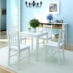 vidaXL Set cu masă și scaune din lemn de pin, alb, 5 piese (242957)