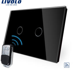LIVOLO Intrerupator dublu wireless cu touch Livolo din sticla si telecomanda inclusa-standard italian - culoare negru
