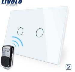 LIVOLO Intrerupator dublu wireless cu touch Livolo din sticla si telecomanda inclusa-standard italian