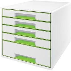LEITZ Irattároló, műanyag, 5 fiókos, LEITZ Wow Cube , fehér/zöld (E52142054)
