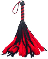Bőr korbács piros szörmével Mini flogger 46 cm