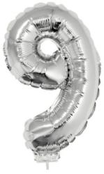 Funny Fashion 9 szám alakú fólia lufi, ezüst, 41, 6 cm