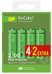 GP Batteries GP ReCyko+ 1, 2V 2600mAh AA elemméretű akkumulátor 4 + 2 db AJÁNDÉK
