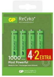 GP Batteries GP ReCyko+ 1, 2V 950mAh AAA elemméretű akkumulátor 4 + 2 db AJÁNDÉK