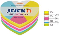 Notes autoadeziv Die-Cut - inima, 64 x 67 mm, 250 file, Stick"n - 5 culori fluorescente (HO-21836)