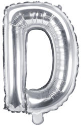PartyDeco S. r. o Fólia léggömb, "D" betű, ezüst, 35 cm
