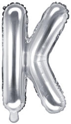 PartyDeco Fólia léggömb, "K" betű, ezüst, 35 cm
