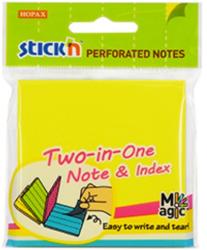 Notes autoadeziv perforat 76 x 76 mm, 80 file, (2 in 1 - notes/index), Stick"n - 4 culori fluorescente (HO-21839)