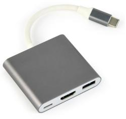 Gembird USB-C apa - USB-C anya + USB 3.0-A anya + HDMI anya adapter Asztroszürke (A-CM-HDMIF-02-SG)