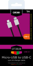 GRIXX OPTIMUM USB C - MICRO USB - Nagysebességű adat és töltőkábel Nylon 1 m Mobil (GROCACMUSBFBK01)