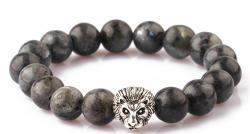  SPEKTROLIT, ÁSVÁNYI KARKÖTŐ, EZÜST SZÍNŰ OROSZLÁNNAL - 10mm-es gyöngy