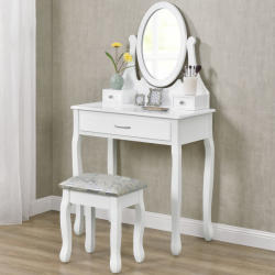 Juskys - Hohenwestedt Fehér színű "Lena" fésülködő asztalka tükörrel és székkel