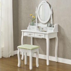 Juskys - Hohenwestedt Fehér színű "Mira" fésülködő asztalka tükörrel és székkel