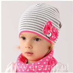 AJS Caciula pentru fetite 12-18 luni - AJS 34-035 gri, roz (AJS34-035)