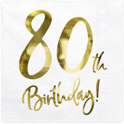 PartyDeco S. r. o Parti szalvéta, arany betükkel, 80. évszámos, 33x33 cm