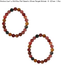  Bratara Cuart cu Rutil Rosu Mixt Diametru 58 mm Margele Rotunde - 8 - 8, 9 mm - 1 Buc