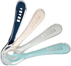 Beaba Set 4 lingurițe Beaba 2nd age training spoon Training Spoon 13 cm din silicon moale pentru mâncat albastră, roz, gri, verde de la 4 luni (BE913467) Set pentru masa bebelusi