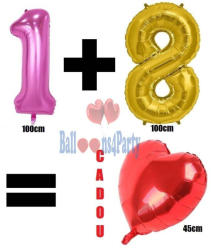 Balloons4party Pachet 2 numere 100 cm(auriu, argintiu, albastru, roz) 1 inima 45cm cadou
