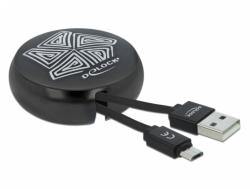 Delock Cablu de date si incarcare USB 2.0 la micro USB-B retractabil Negru, Delock 85818 (85818)
