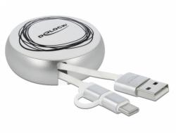 Delock Cablu de date si incarcare USB 2.0 la micro USB-B + USB-C Alb/Argintiu, Delock 85821 (85821)