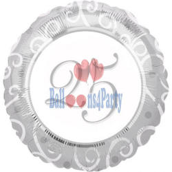Balloons4party Balon folie imprimat 25 ani argintiu 45cm