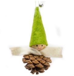 Yala Design Karácsonyfadísz tobozfiú zöld sapkában és krém sállal 484372 (484372/4440-C)