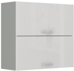 TEMPO KONDELA Felsőszekrény, fehér extra magasfényű/szürke, PRADO 80 GU-72