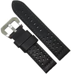  Curea de Ceas Robusta Eichmuller - Neagră cu Imprimeu Perforat (Găurele) - 22 mm - Cusătură Gri - Cataramă Argintie (WZ4007)