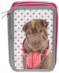 PASO Penar scolar Paso Studio Pets - Caine cu casti, cu 3 compartimente (PEJ-023/BW) Penar