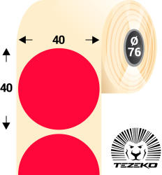 Tezeko 40 mm-es kör, papír címke, fluo piros színű (5500 címke/tekercs) (P0400004000-031) - dunasp