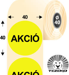 Tezeko 40 mm-es kör, papír címke, fluo sárga színű, Akció felirattal (1000 címke/tekercs) (P0400004000-037) - dunasp