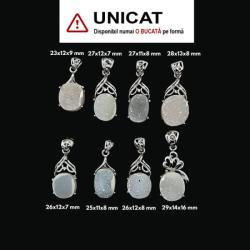  Pandantiv Cuart Alb Druzy cu Argint 925 de Forma Ovala - 23-29 x 11-14 x 7-11 mm - 1 Buc