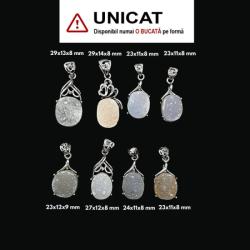  Pandantiv Cuart Alb Druzy cu Argint 925 de Forma Ovala - 23-29 x 11-13 x 8-9 mm - 1 Buc