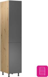 TEMPO KONDELA Élelmiszer szekrény polcokkal, artisan tölgy/ szürke matt, univerzális, LANGEN D40SP