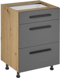TEMPO KONDELA Alsó szekrény, artisan tölgy/szürke matt , fogantyúkkal, LANGEN D60S3 U